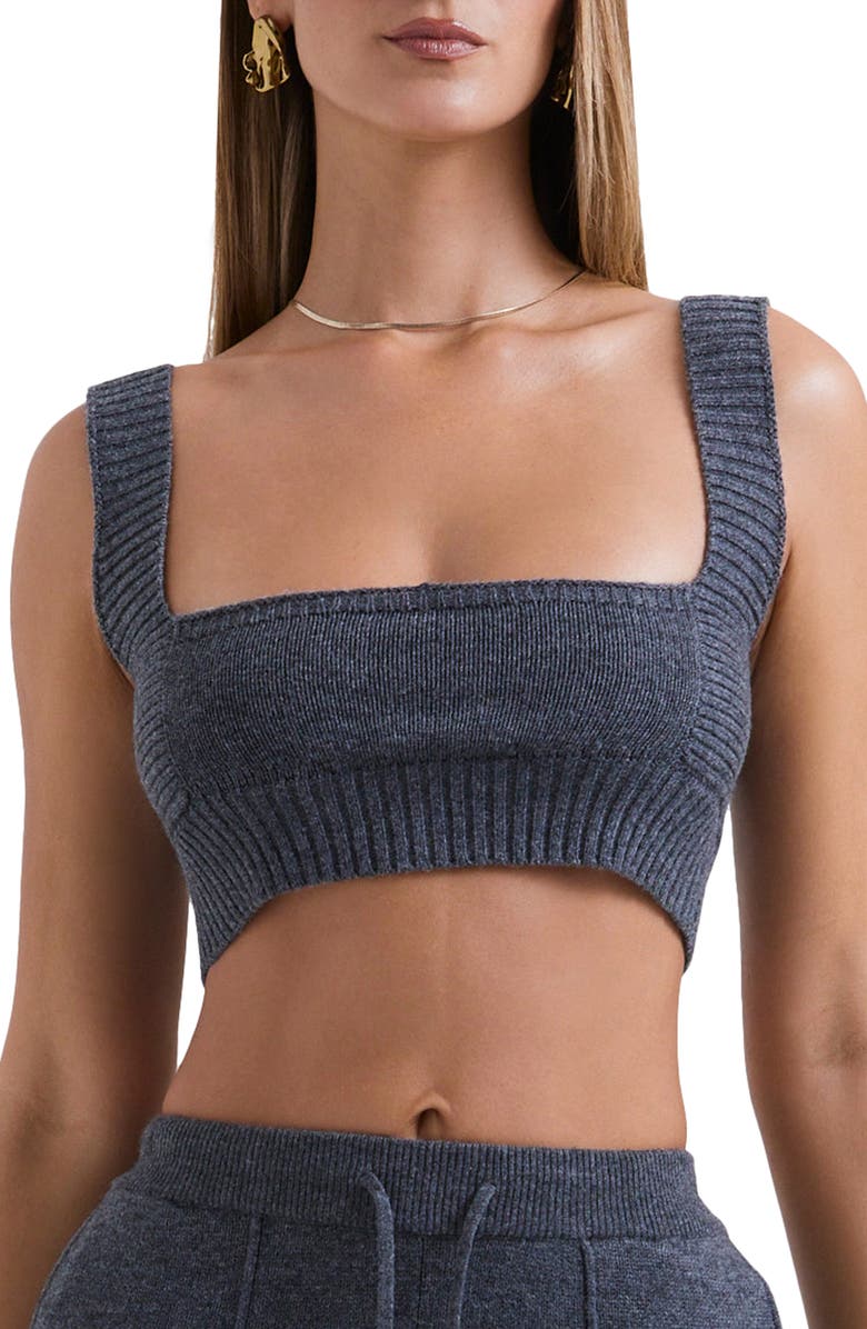 HOUSE OF CB Sia Ribbed Sweater Bralette, Main, color, Grey Melange