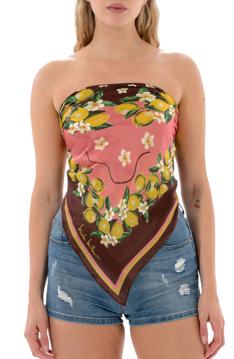 Nicole Miller Lemon Print Square Scarf, Main, color, Orange