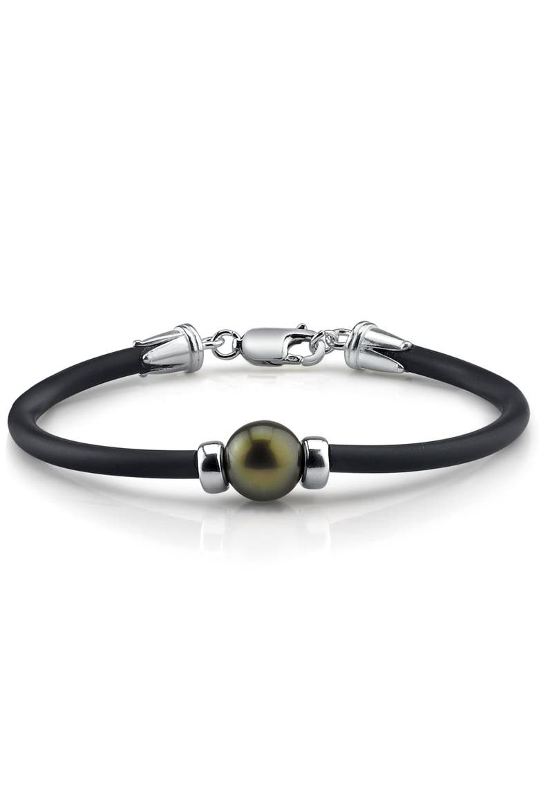Tahitian Round Pearl Rubber Bracelet for Men, Main, color, Black Pearl
