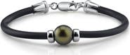 The Pearl Source Tahitian Round Pearl Rubber Bracelet for Men