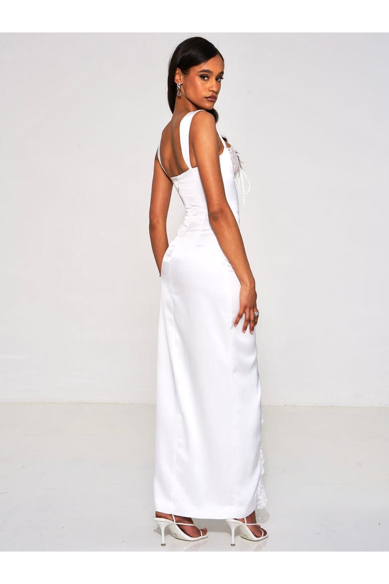 Fraddie Lace Satin Maxi Corset Dress, Alternate, color, White