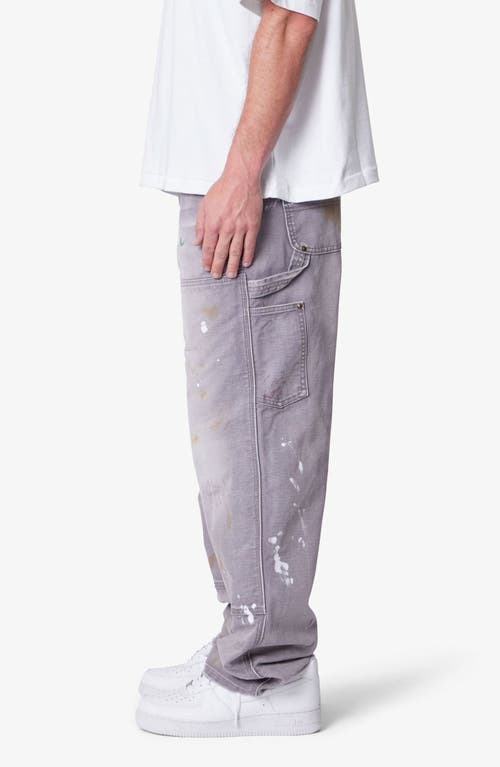 Mnml Baggy Fit Dirty Painted Cotton Canvas Carpenter Pants In Gray