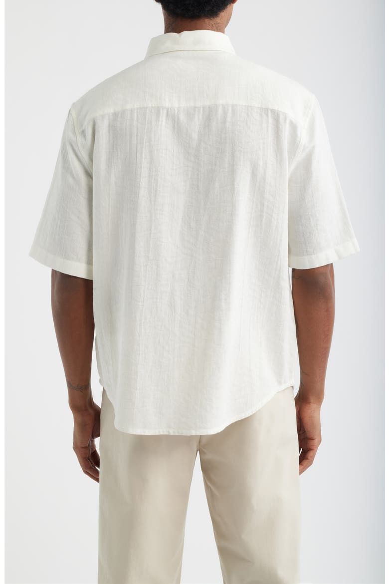 Dune Oversize Short Sleeve Jacquard Button-Up Shirt, Alternate, color, IVORY EGRET