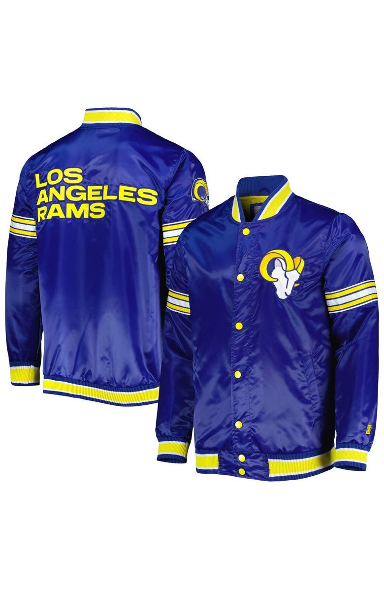 STARTER Men's Starter Royal Los Angeles Rams Midfield Satin Full-Snap Varsity Jacket, Main, color, 