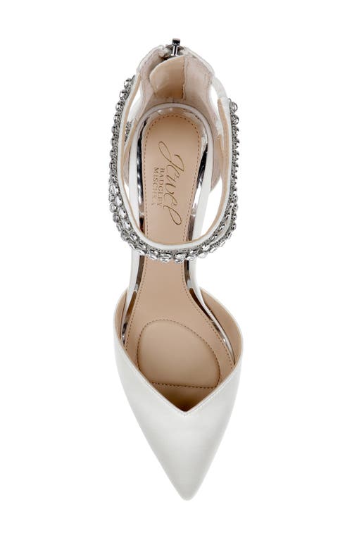 Jewel Badgley Mischka Emmi Ankle Strap Pointed Toe Pump In White