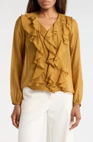 JASON WU Ruffle V-Neck Long Sleeve Top