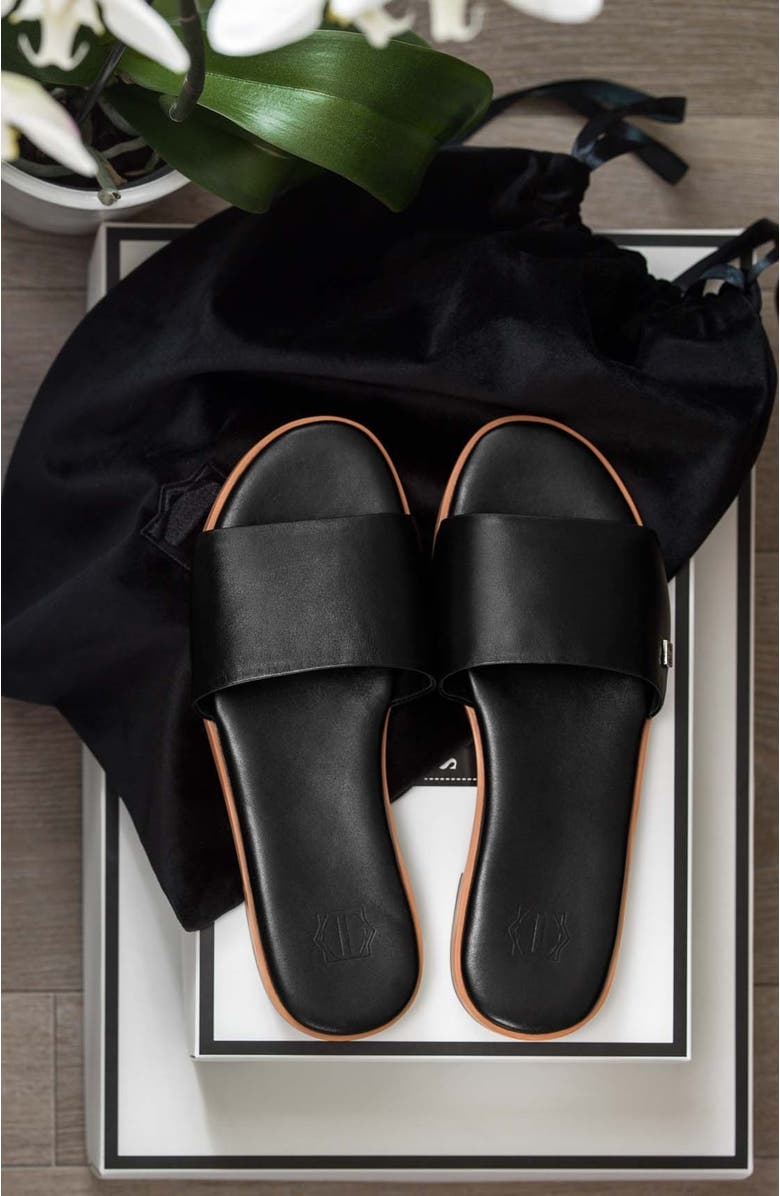 Togas Gloria Woman's leather slippers, Alternate, color, Black