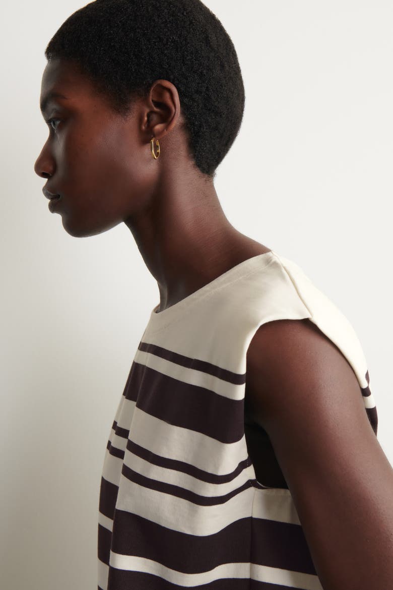Folded-shoulder Cotton-jersey Tank Top, Alternate, color, WHITE / BROWN / STRIPED