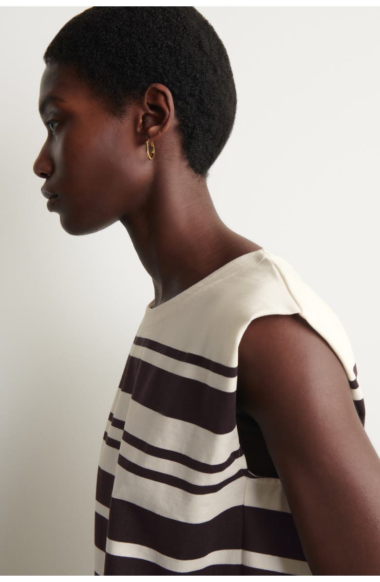 COS Folded-shoulder Cotton-jersey Tank Top, Alternate, color, White / Brown / Striped