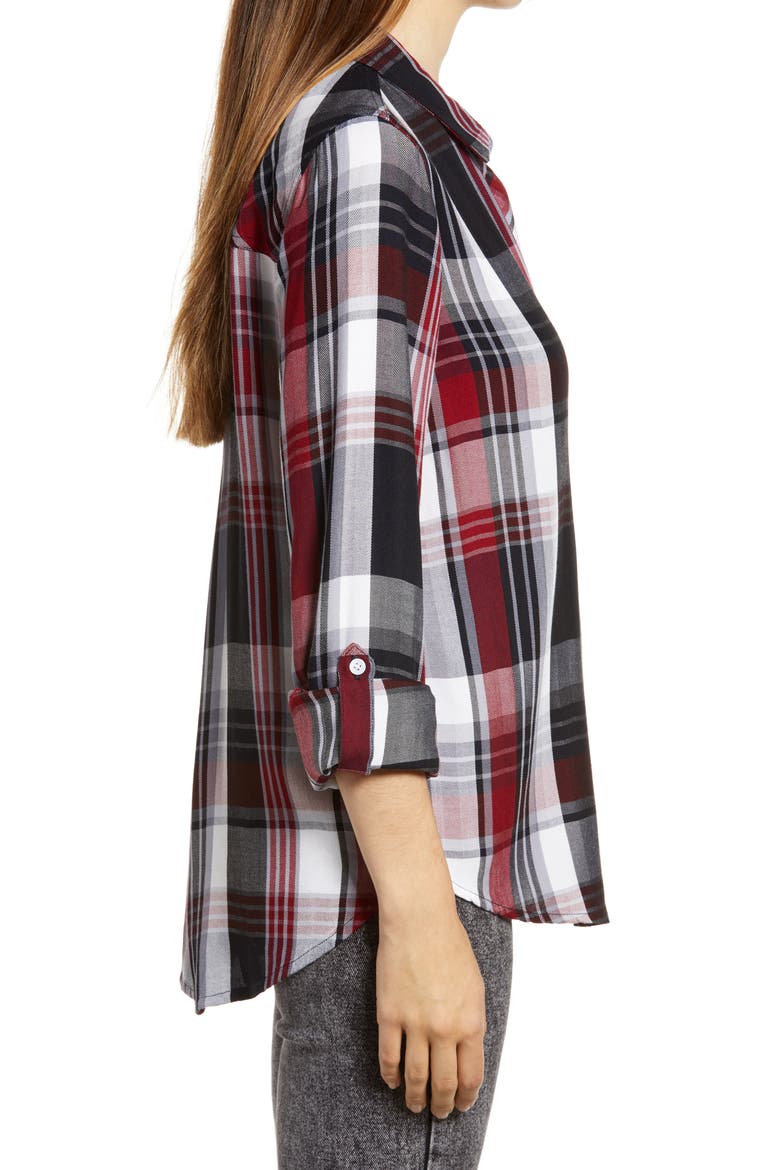Ramy Plaid Button-Up Shirt, Alternate, color, NAVY PERI RED