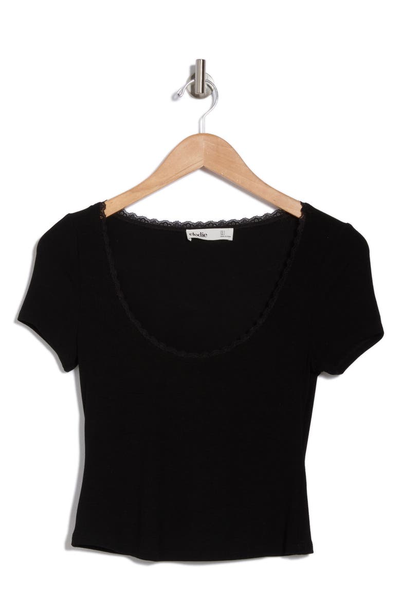 Elodie Lace Trim T-Shirt, Alternate, color, Black