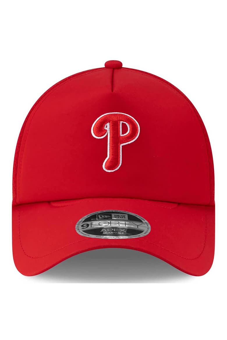 Men's New Era Red Philadelphia Phillies 2026 Batting Practice Apex 9FORTY Adjustable Trucker Hat, Alternate, color, Red