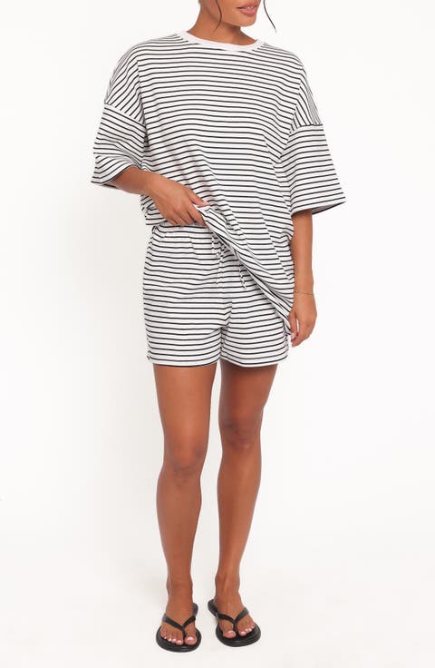Hellen Stripe Knit Cotton Top & Shorts Set