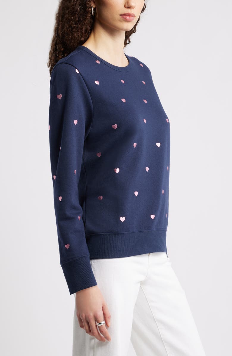 Caslon<sup>®</sup> Foil Heart Print Sweatshirt, Alternate, color, Navy Still Foil Mini Heart