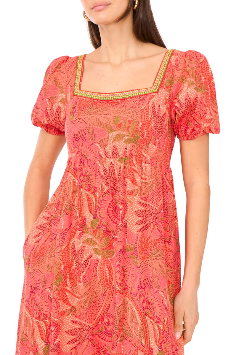 Vince Camuto Square Neck Puff Sleeve Empire Waist Maxi Dress, Alternate, color, Orange Multi