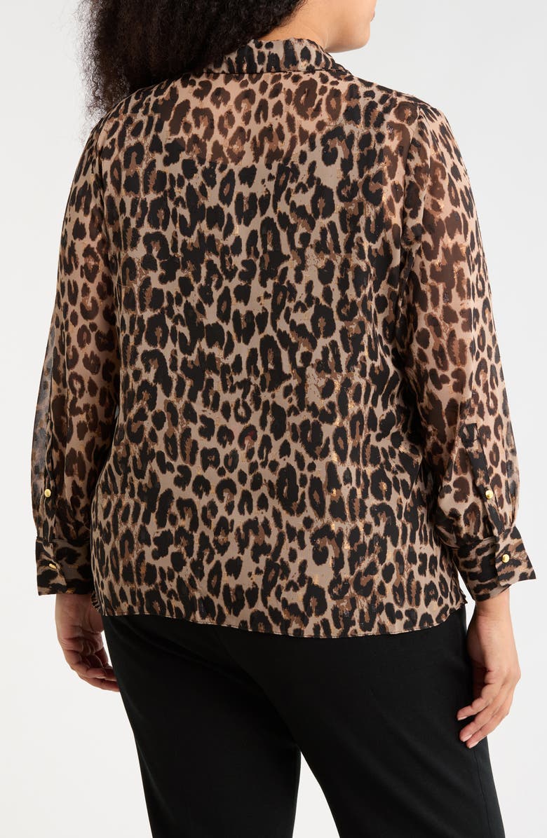 T Tahari Clip Dot Leopard Spot Button-Up Shirt, Alternate, color, Beige/ Black/ Gold Clip Dot