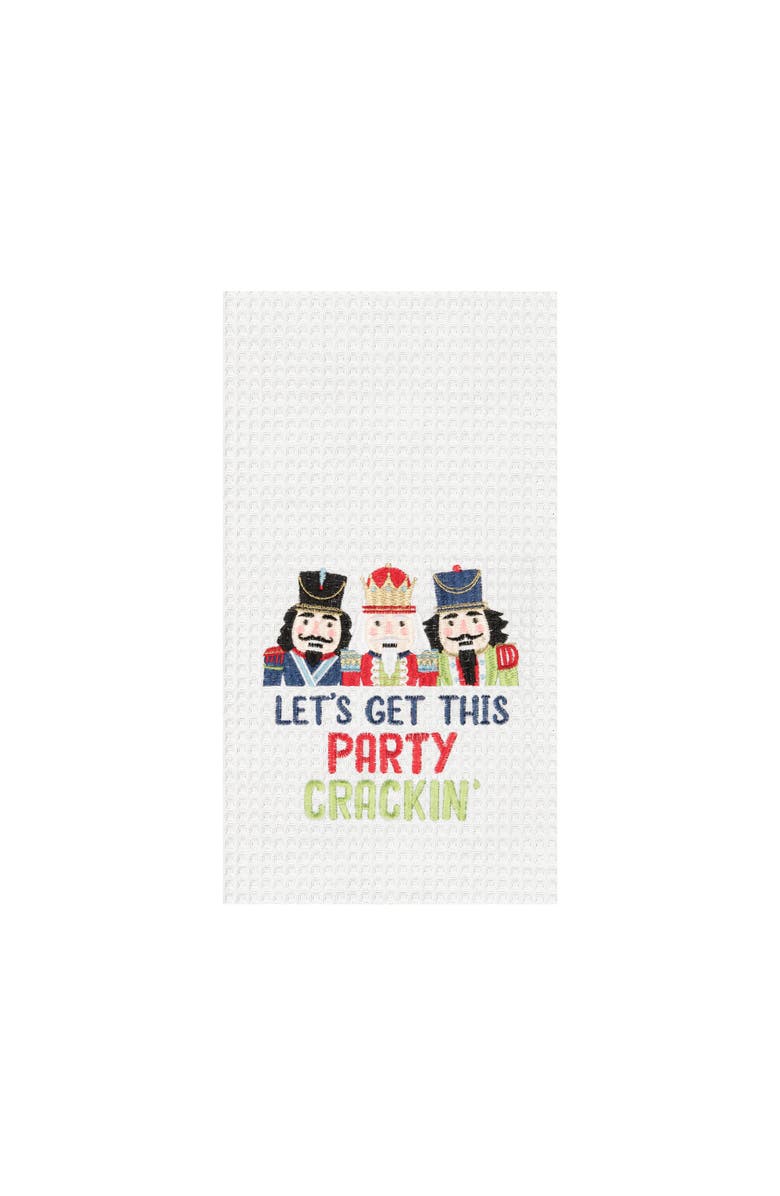 C&F Home 27" x 18" Christmas "Let's Get This Party Crackin" Featuring Nutcracker Cotton Embroidered & Waffle Weave Kitchen Dish Towel, Main, color, 