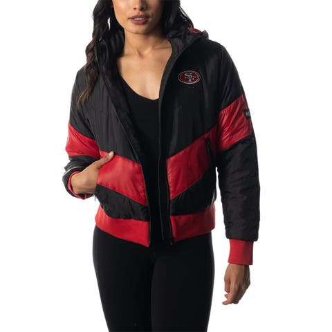 Women's The Wild Collective  Black San Francisco 49ers Puffer Full-Zip Hoodie