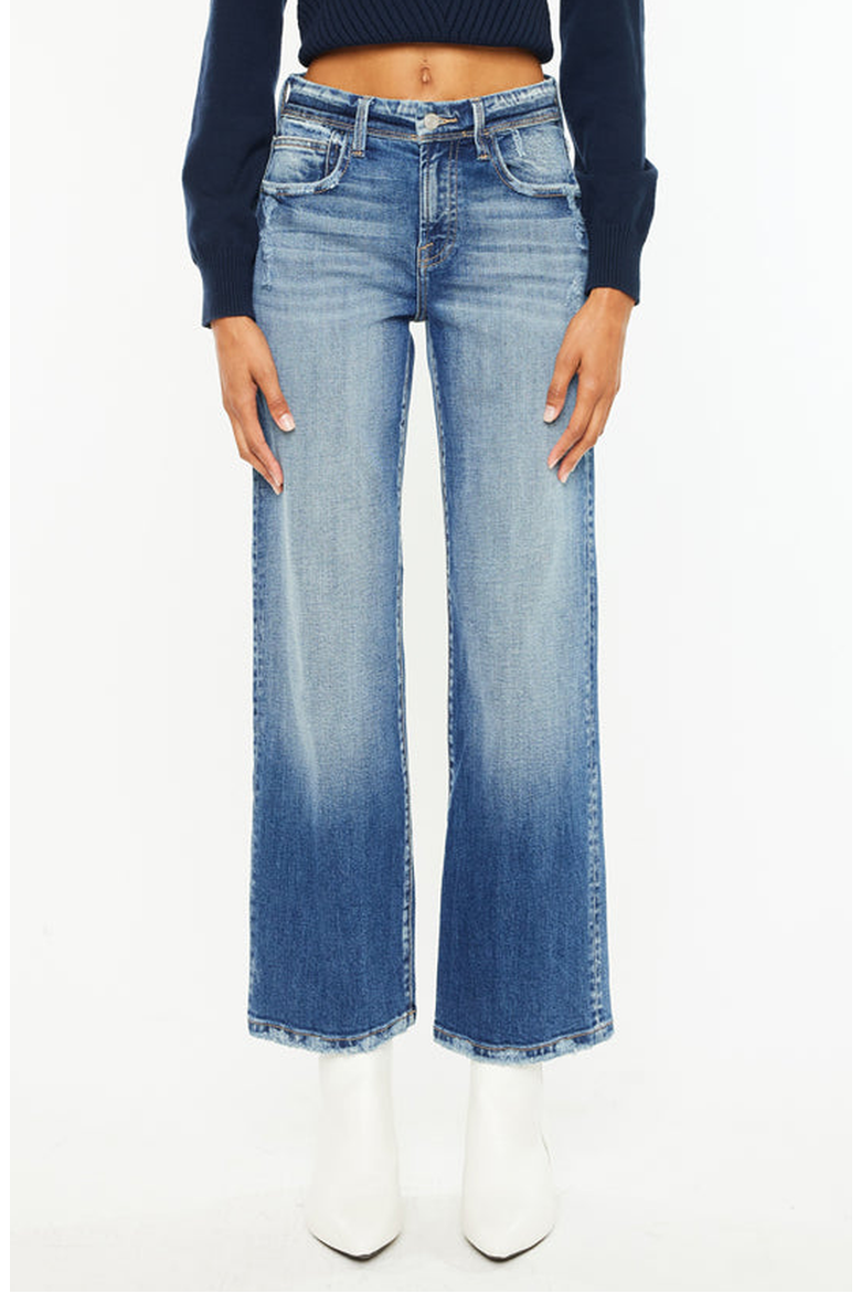 Angela Premier High Rise Slim Wide Leg Jeans, Main, color, Medium Wash
