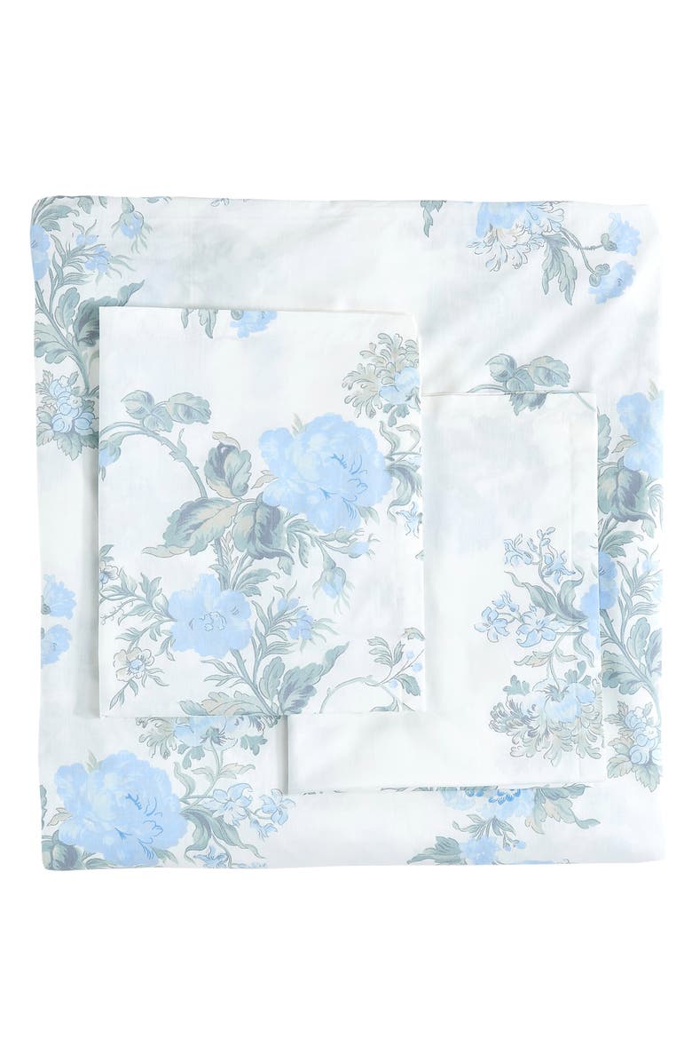 MELANGE HOME Rose Percale Cotton Duvet Cover & Sham Set, Main, color, Blue