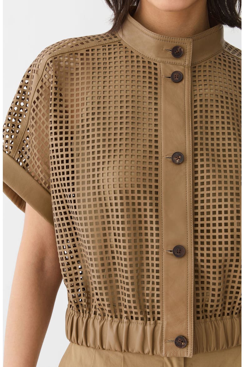 Laser Cut Grid Napa Leather Jacket, Alternate, color, GREEN CLAY
