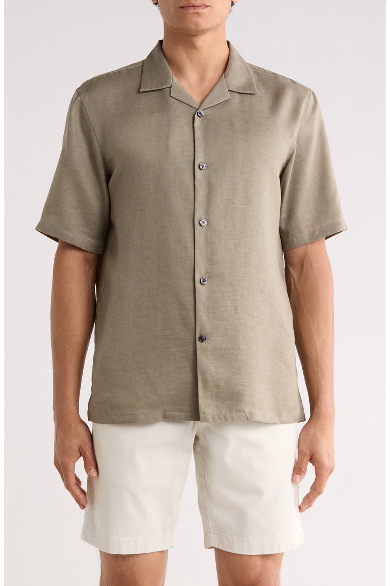 Daze Short Sleeve Linen Button-Up Shirt, Main, color, WASABI