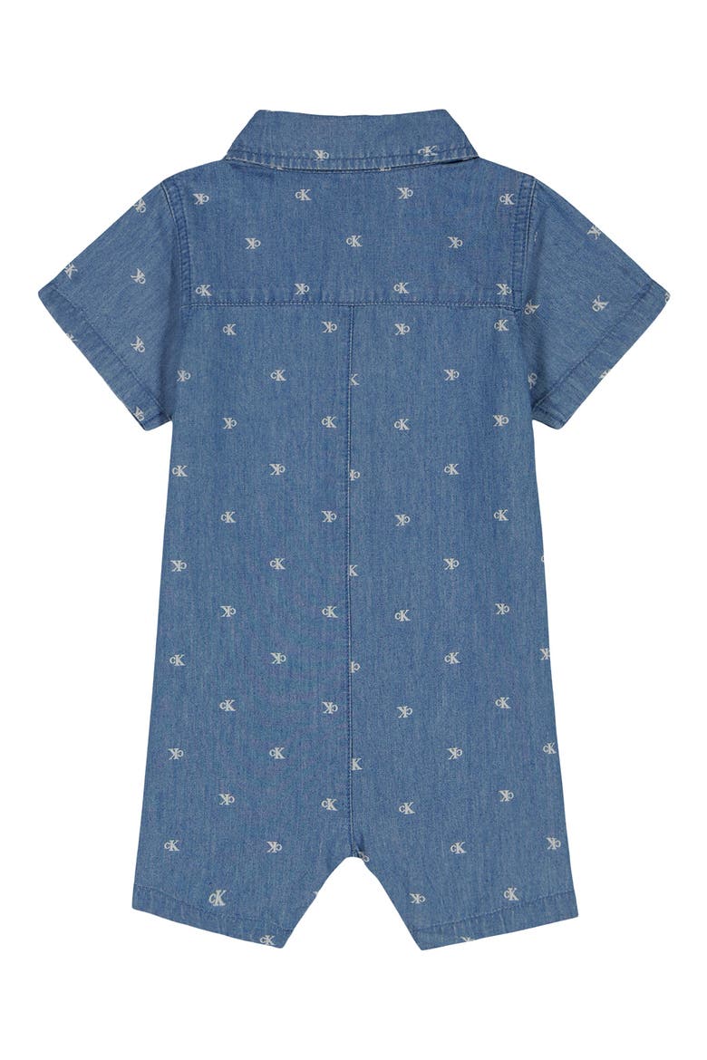 Logo Embroidered Denim Romper, Alternate, color, BLUE