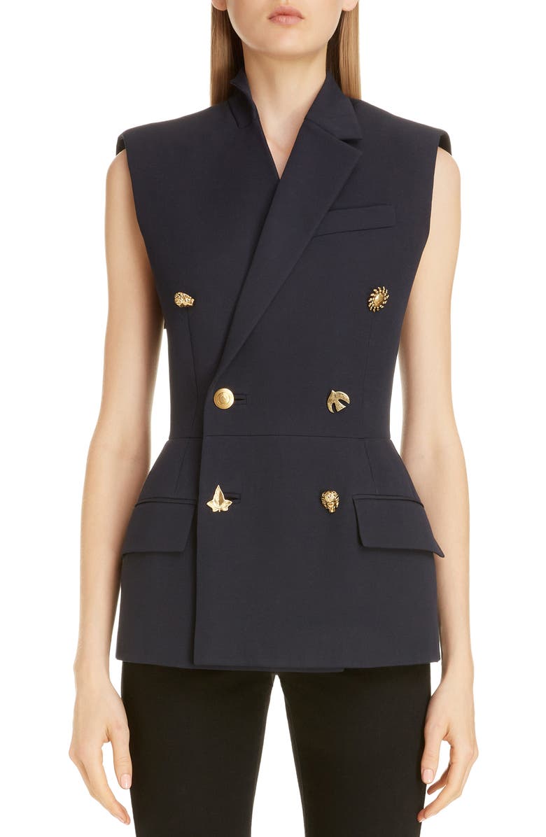Givenchy Charm Button Sleeveless Double Breasted Wool Jacket, Main, color, 