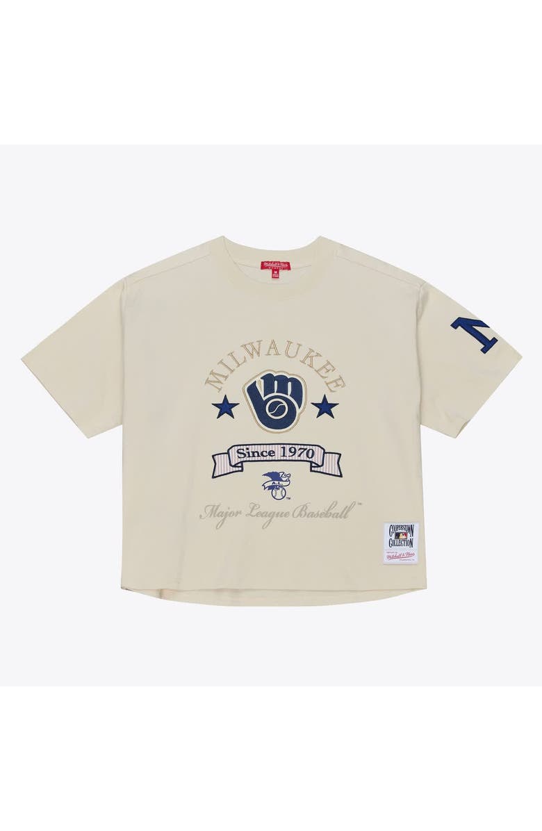 Mitchell & Ness Women's Mitchell & Ness  Cream Milwaukee Brewers Cooperstown Yacht Rock Boxy Cropped T-Shirt, Alternate, color, Cream
