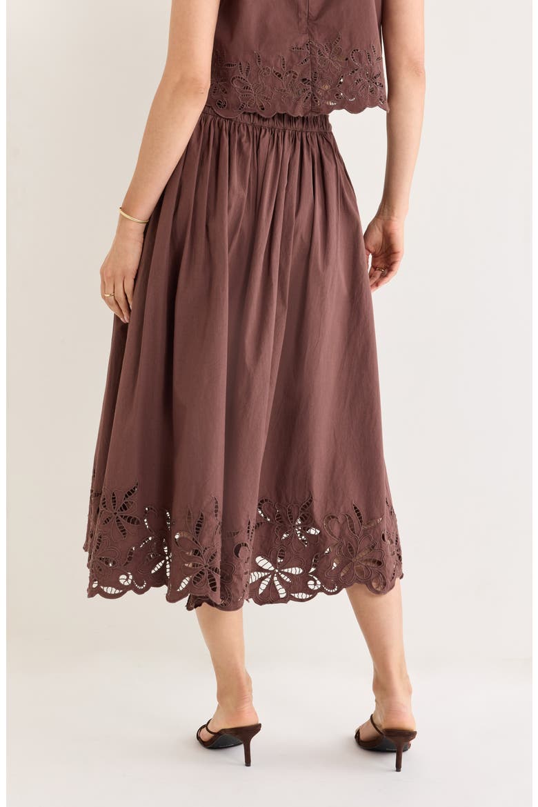 Schiffly Cotton Eyelet Midi Skirt, Alternate, color, BROWN ROAST