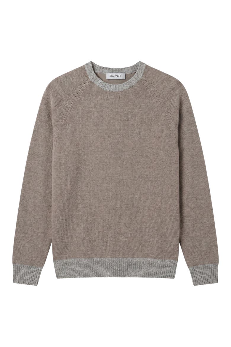Contrast Crewneck Wool Blend Sweater, Alternate, color, TAUPE