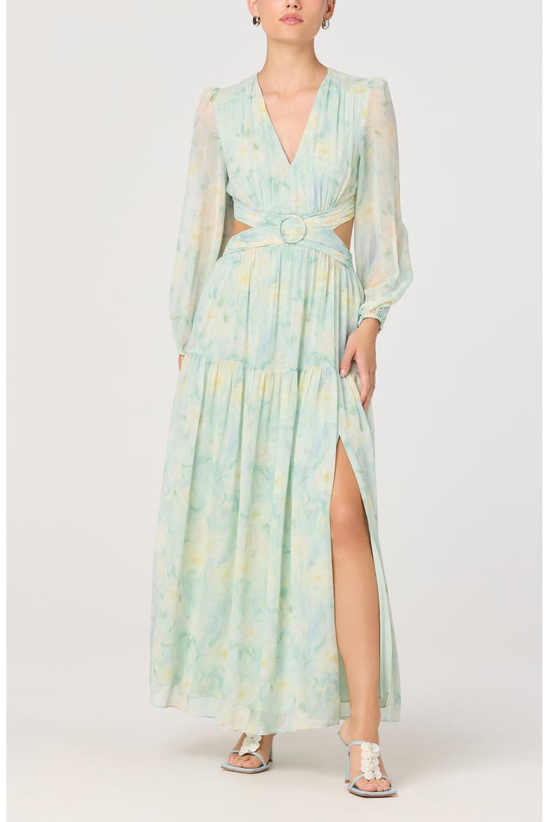 Klarissa Long Sleeve Chiffon Maxi Dress, Alternate, color, SEAFOAM FLORAL