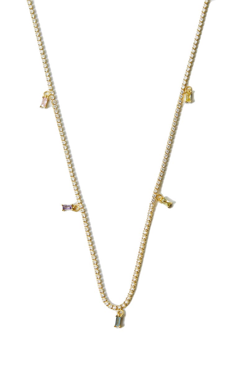 Argento Vivo Sterling Silver Shaky Cubic Zirconia Tennis Necklace, Main, color, Gold