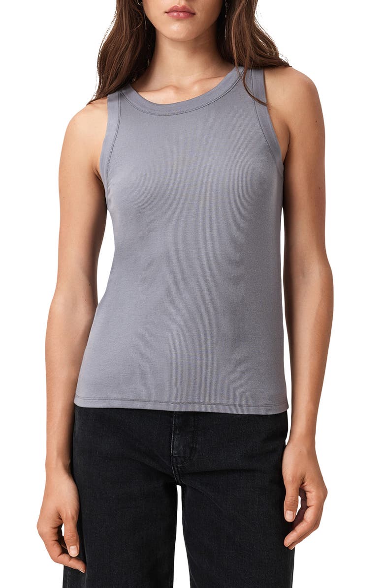 AllSaints Rina Rib Tank, Main, color, Lilac Grey