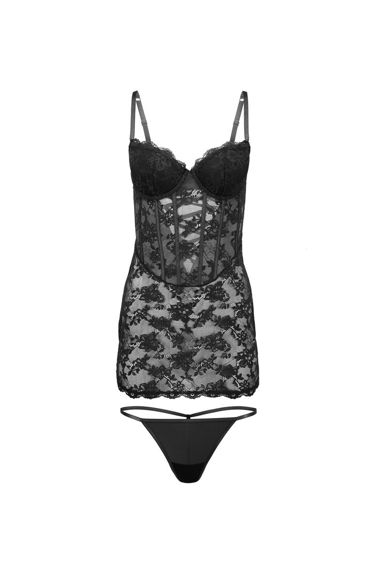 Adore Me Brielle Babydoll & G-String Set Lingerie, Alternate, color, Black