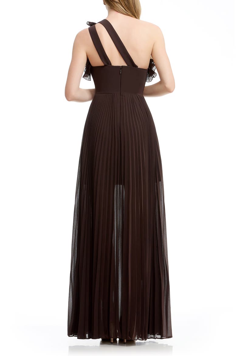 Vida One-Shoulder Pleated Chiffon Gown, Alternate, color, MOCHA