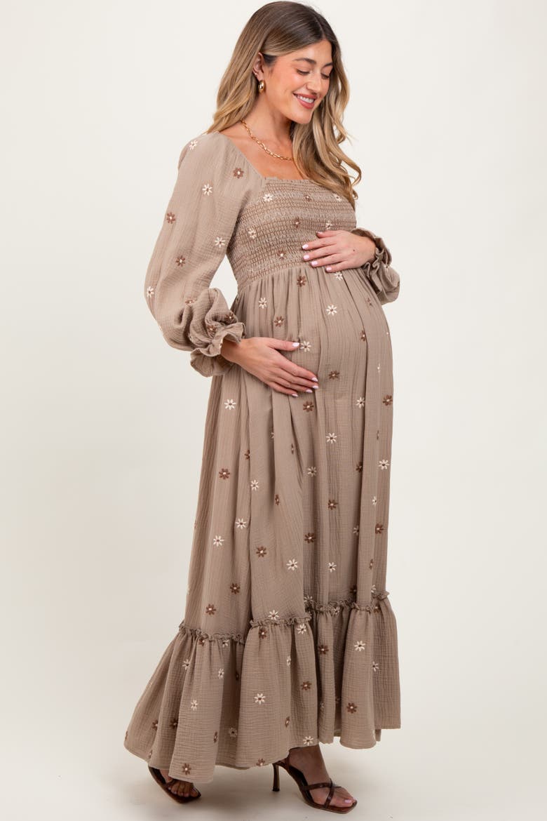 Long Sleeve Floral Accent Dress, Alternate, color, Grey