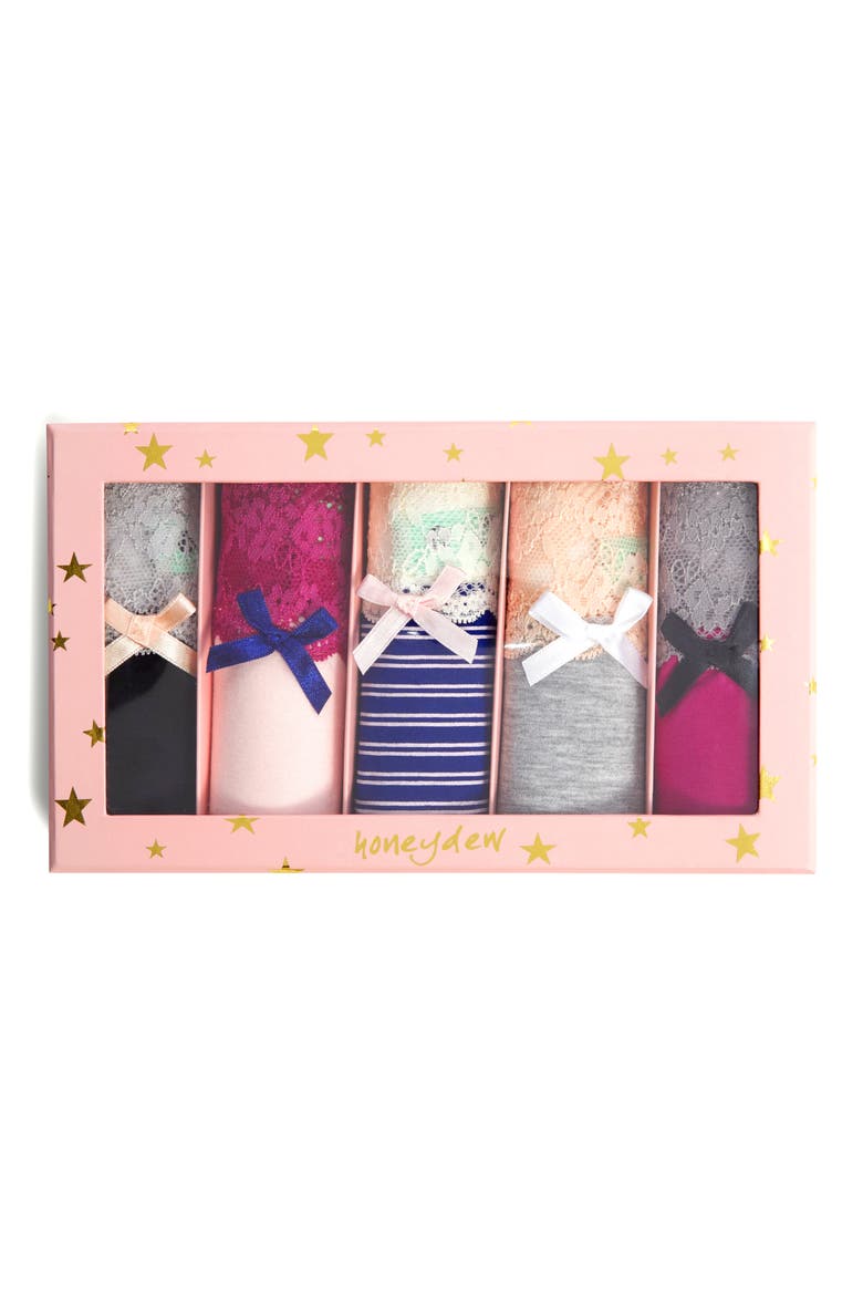 Intimates Ahna 5-Pack Hipster Panties, Alternate, color, BLCK/ RSE/ NPTNE/ GRY/ STLLR