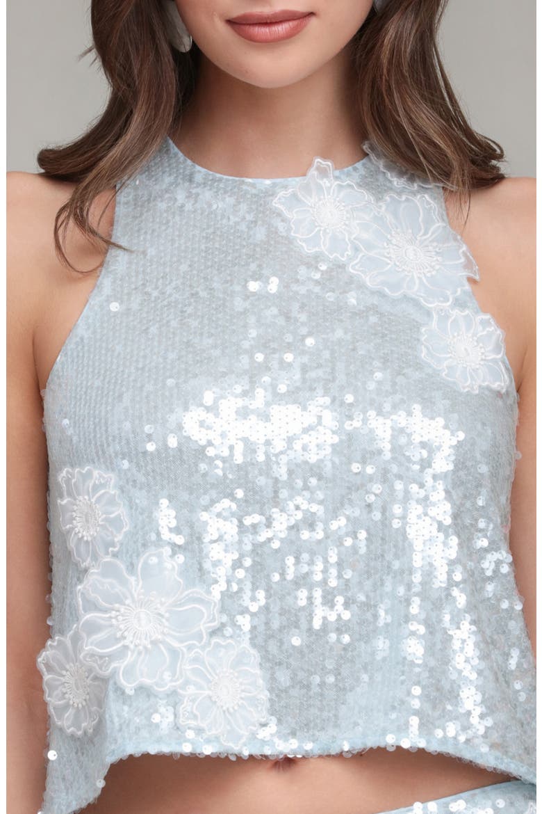 A-Line Sequin Floral Appliqué Crop Top, Alternate, color, ICE BLUE