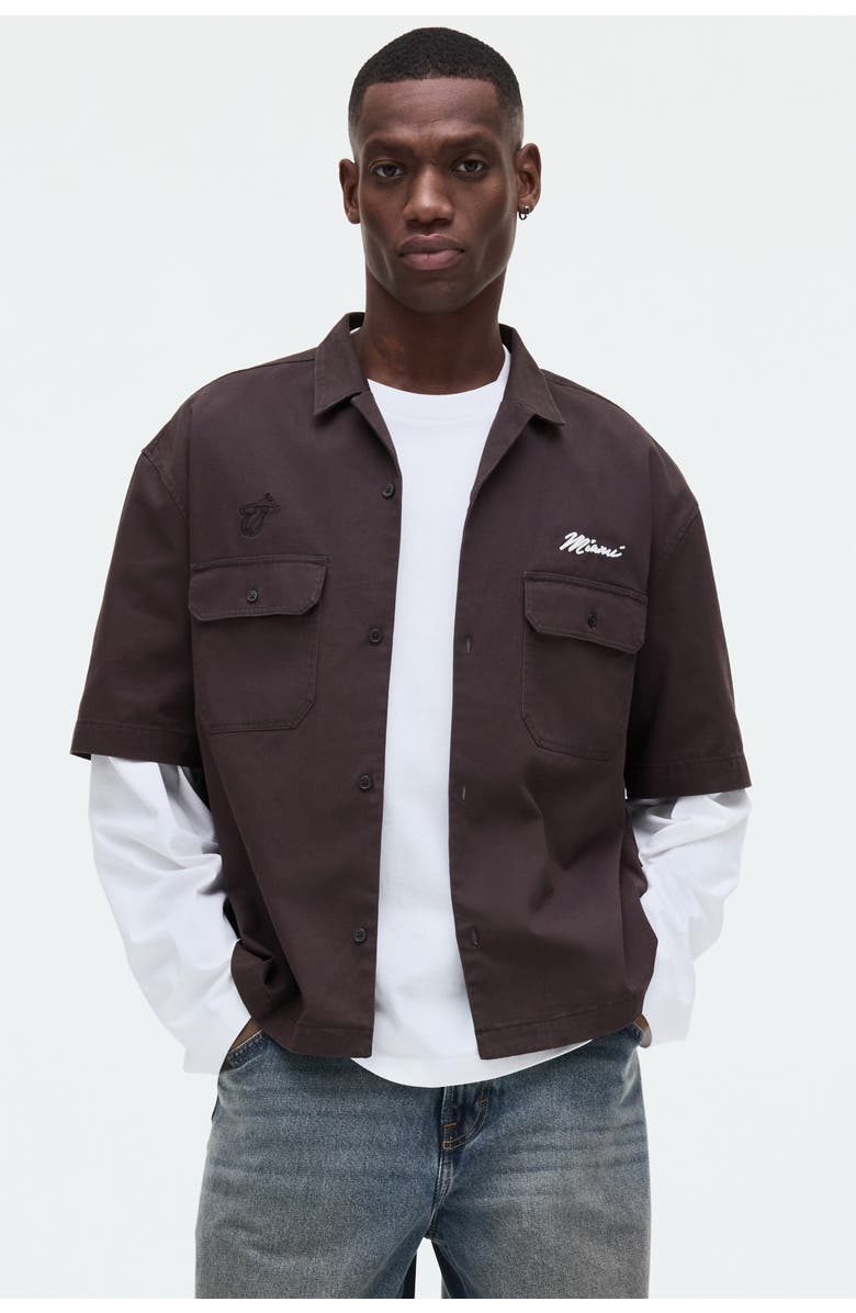 H&M Relaxed Fit Cotton Shirt, Alternate, color, Dark Gray/Nba