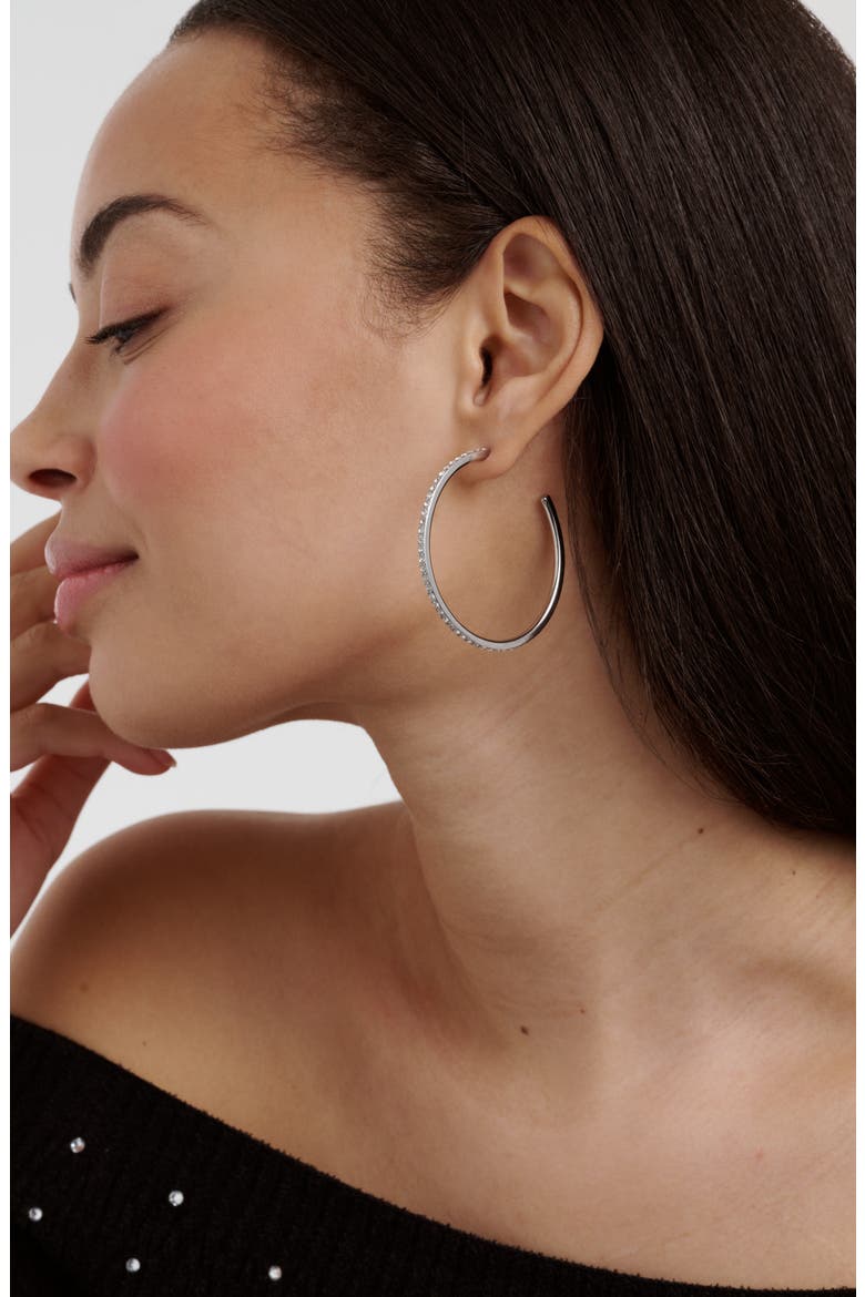 Claire Large Crystal Hoop Earrings, Alternate, color, SILVER TONE / CLEAR CRYSTAL