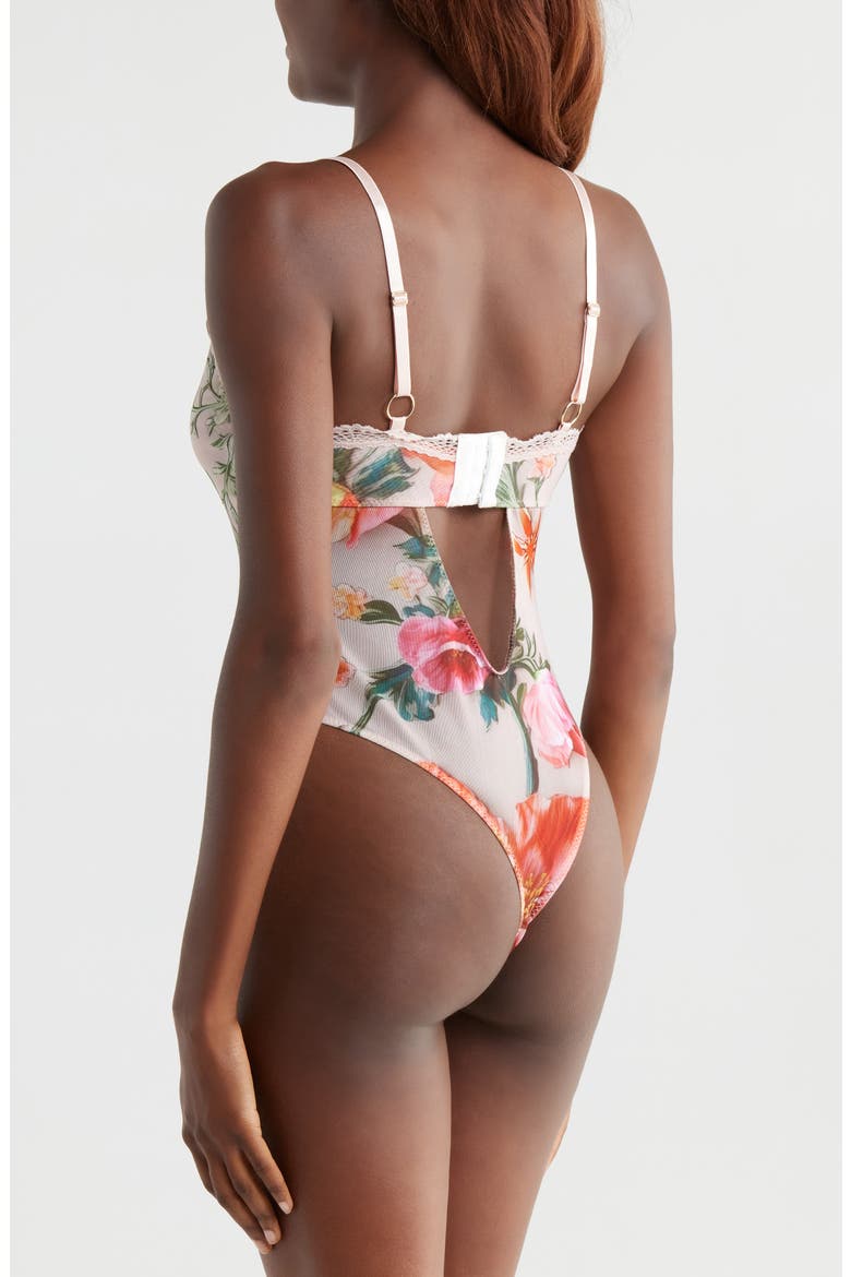 Placement Print Shelf Bra Bodysuit, Alternate, color, 3D FLORAL