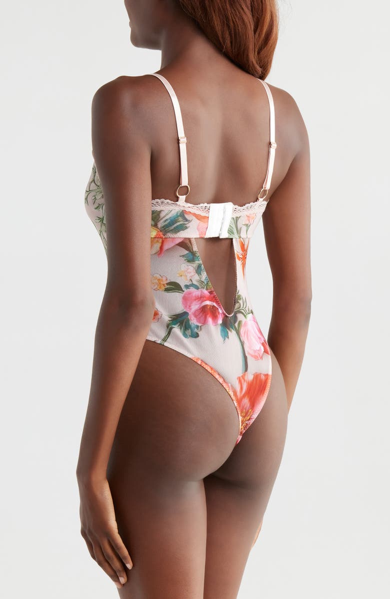 KILO BRAVA Placement Print Shelf Bra Bodysuit, Alternate, color, 3D Floral