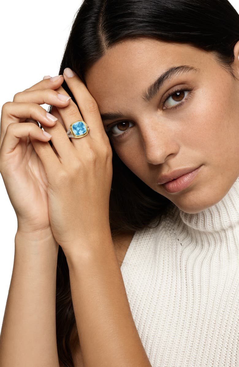 David Yurman Albion<sup>®</sup> Ring in Sterling Silver with 18K Yellow Gold & Blue Topaz, 11mm, Alternate, color, Blue Topaz