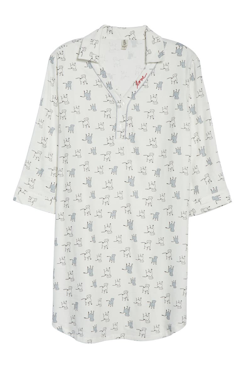Dog Print Flannel Nightshirt, Alternate, color, IVORY