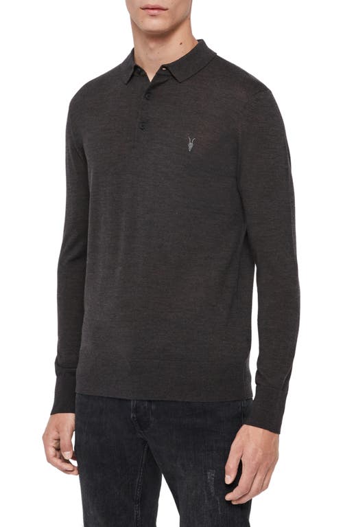 Allsaints Mode Long Sleeve Merino Wool Polo In Grey Marl
