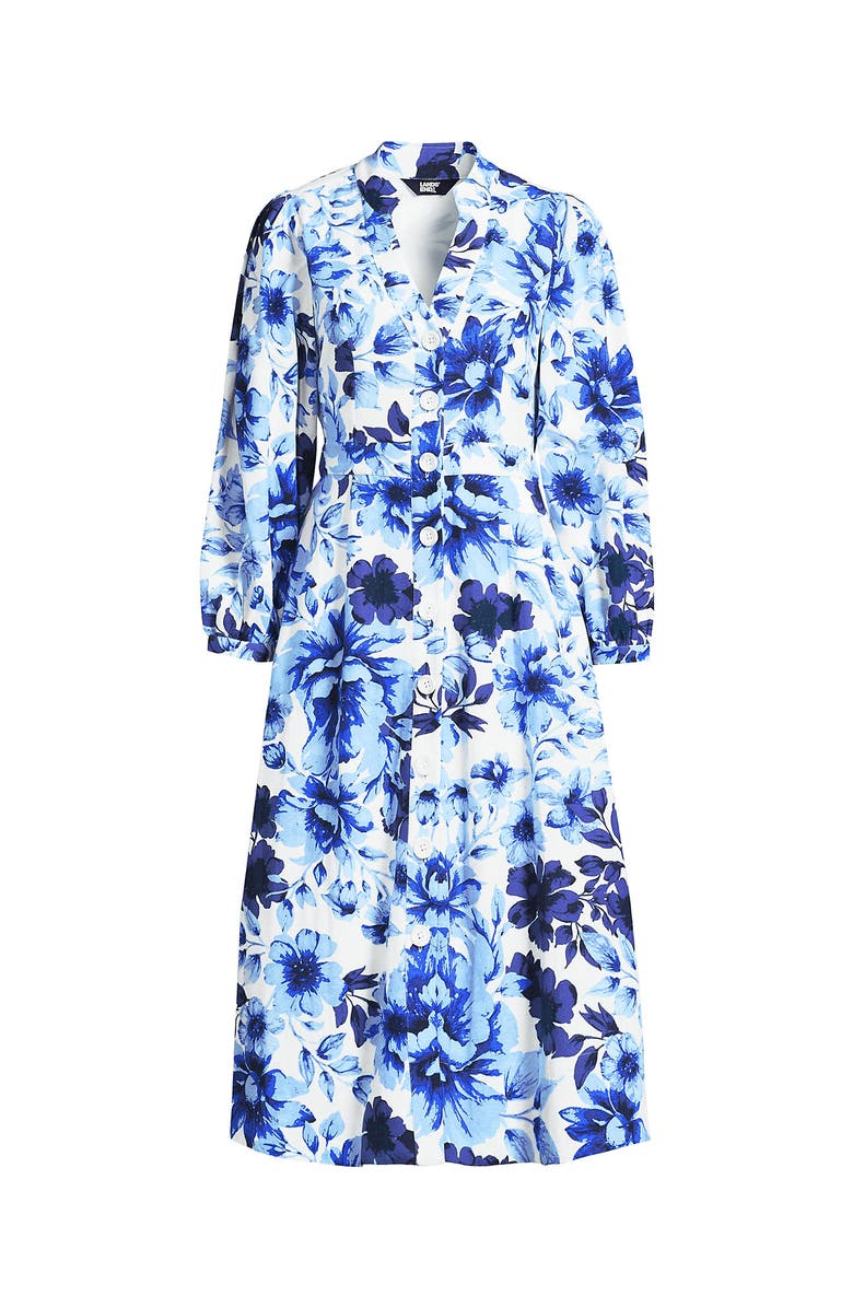Lands' End Cotton Blend Bracelet Sleeve Midi Shirt Dress, Alternate, color, 