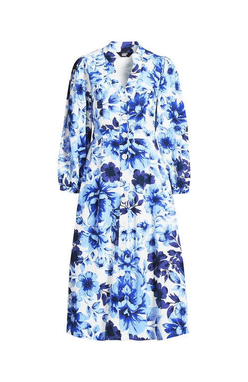 LANDS' END LANDS' END COTTON BLEND BRACELET SLEEVE MIDI SHIRT DRESS