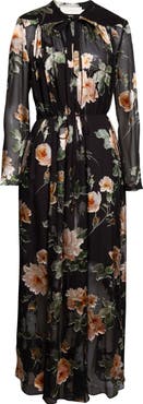 Zimmermann Luna Floral Long Sleeve Silk Burnout Maxi Dress