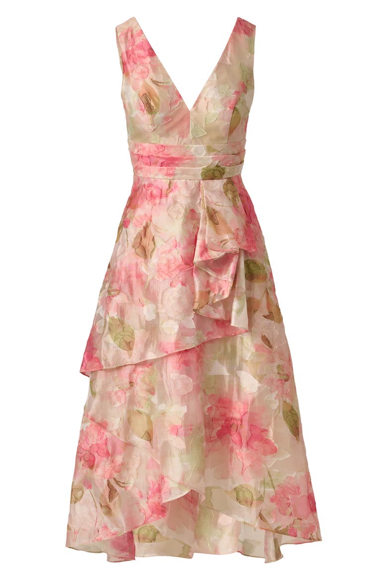Cascade Floral Organza Gown, Alternate, color, SAGE MULTI